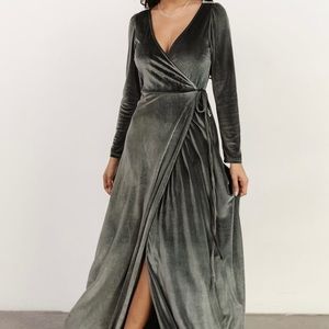 Baltic Born // Eucalyptus Green Esmerelda Velvet Wrap Maxi Dress